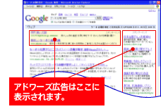アドワーズ広告はここに表示されます。